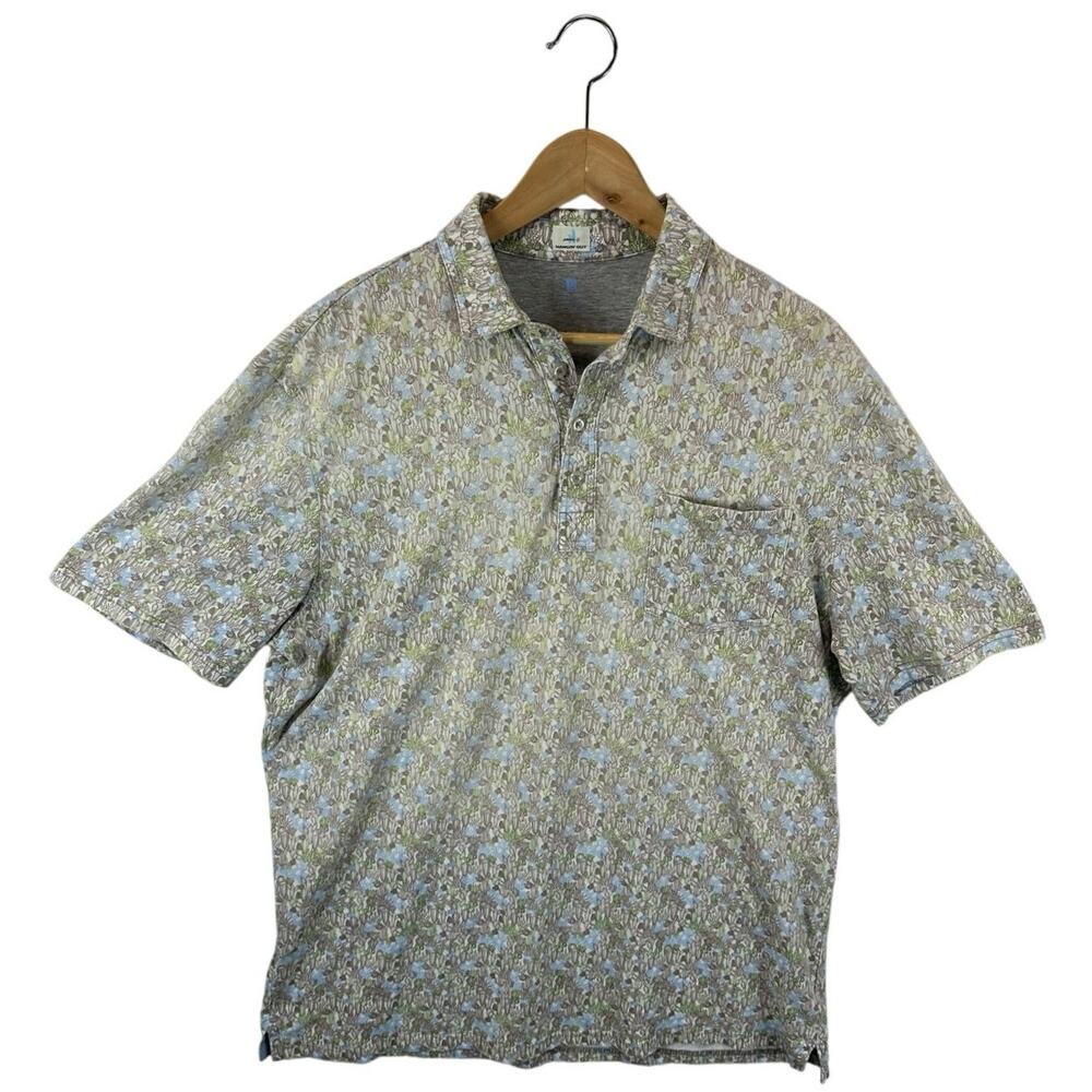 Johnnie-O Cactus Geometric Pattern Polo Shirt AOP Sz Large Golf Cotton Stretch